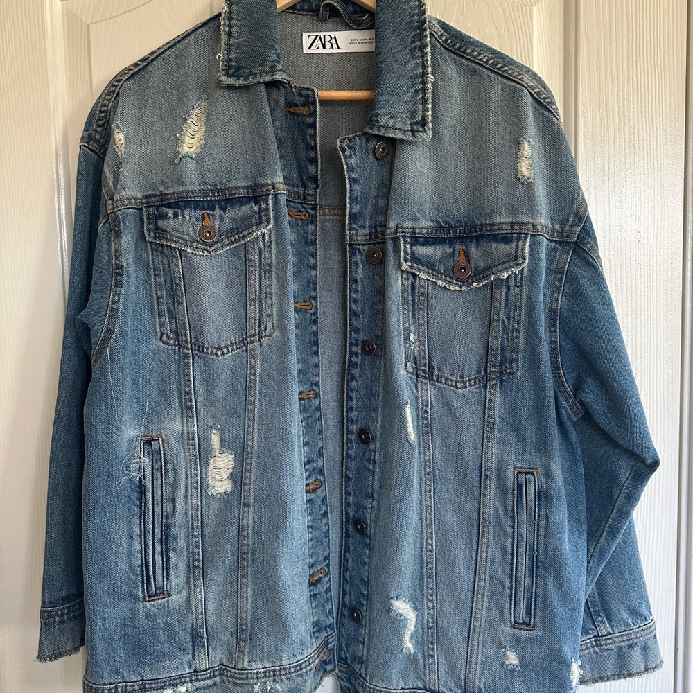 Zara Blue Distressed Jean Jacket